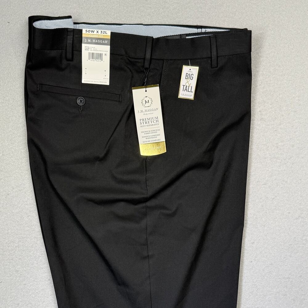 Haggar Men’s JMH Big & Tall Classic Fit Suit Pant Black 50x32 $120